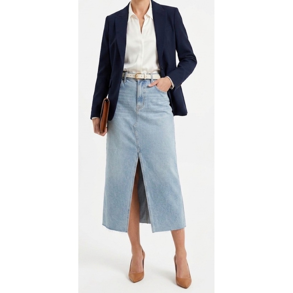 Driftwood Denim Maxi Skirt‎ Light Wash Front Slit Raw Hem Size Small NEW